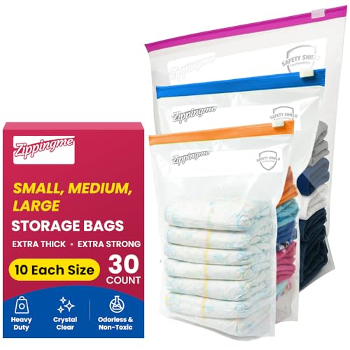 Image of Reusable Transparent Storage Bags with Slider Zip Lock | 30 Count | 10 Small, 10 Medium, 10 Large | Ziplock Pouch or Bag for Clothes, Shoes, Saree & Travel Packing | Zipper Pouch