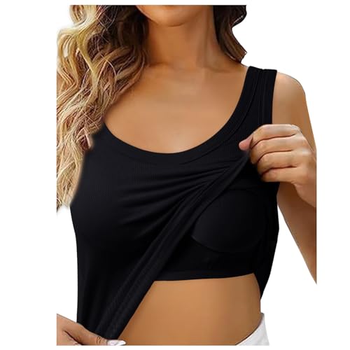 Genérico Reggiseno a mensola Canottiere Canotte con Spalline regolabili Canotte Base (Black, L)