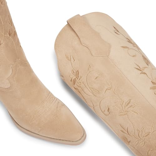 Image of wetkiss Cowboy Boots Womens Knee High Cowgirl Boots Embroidered Pointed Toe | Cowgirl Boots, Retro Embroidery, Block Heel, Stable and Comfortable, Pull-On, Style for a Classic Vintage Western Look
