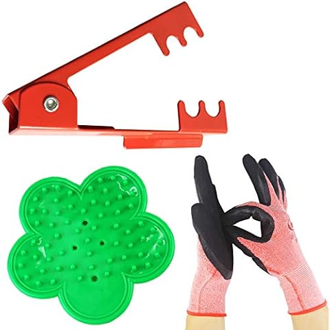 TIHOOD 3PCS Professional Rose Leaf Thorn Stripper Kit Stripping Tool Thorn Remover for Roses & Garden Glove (2 kinds of rose leaf thorn strippers+1 pair glove) Cover