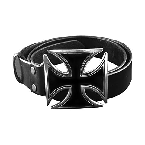 Mens Iron Huge Cross Buckle Biker Trucker Genuine Cowhide Leather Belt Black Cover