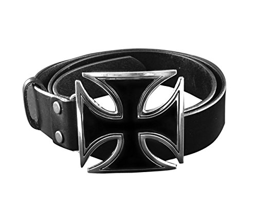 Mens Iron Huge Cross Buckle Biker Trucker Genuine Cowhide Leather Belt Black #TOP5