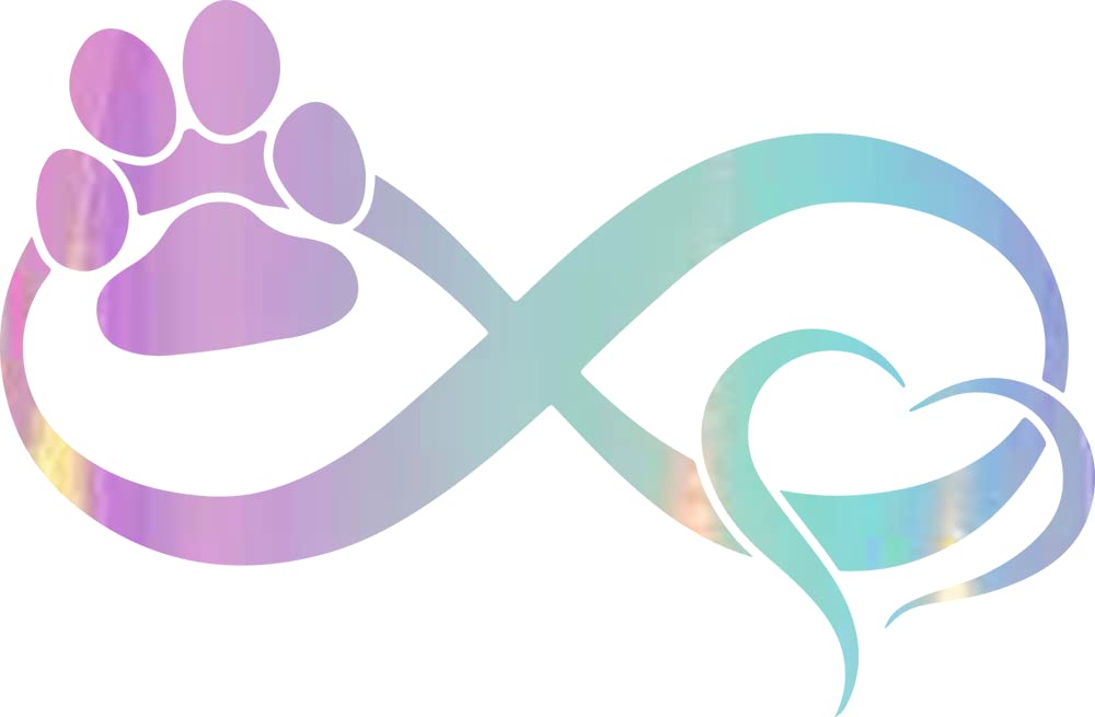 Paw Heart Infinity (Holographic Opal Purple) (Set of 2) Premium Waterproof Vinyl Decal for Laptop Phone Accessory Helmet Car Window Bumper Mug Tuber Cup Door Wall Decoration