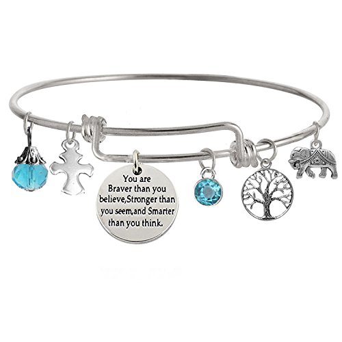 Image of inchYou Are Braver Than You Believe Stronger Than You Seem and Smarter Than You Think Inspirational Bracelet Expandable Bangle for Women