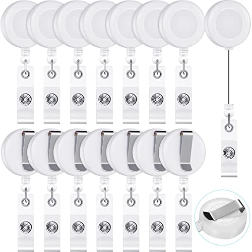 Porte-badge rétractable lot de 100, enrouleur badge blanc avec clip ceinture métallique