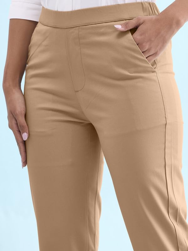 Image of GO COLORS Solid Tapered Fit Chino Pants for Women |Mid Rise, Side Pocket