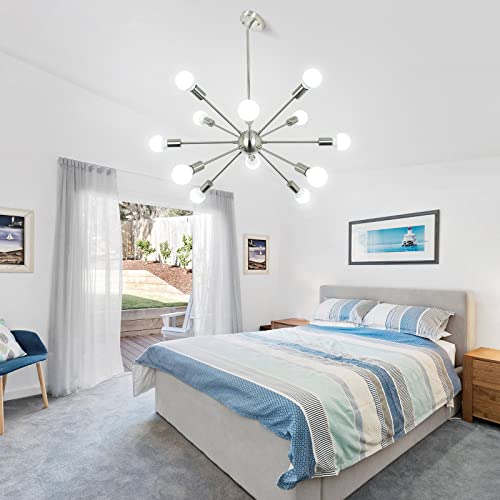 Kostomo Sputnik Chandelier 12 Lights Modern Pendant Lighting Brushed Nickel Industrial Vintage Ceiling Light For Kitchen Dining Living Bedroom Foyer （Nickel） #TOP6
