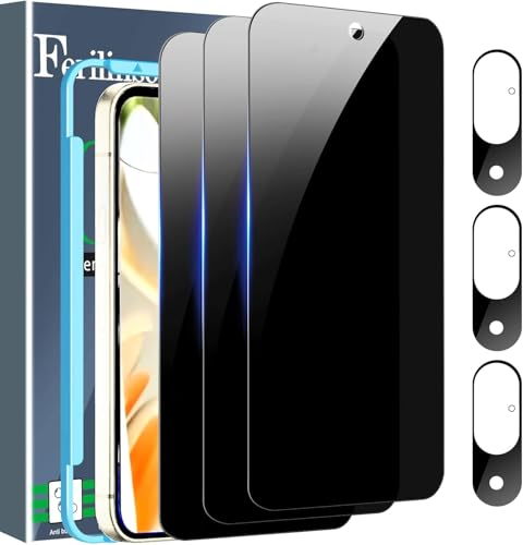 Ferilinso 3 Pack Privacy Screen Protector for Google Pixel 9 9H Military-Grade Shatterproof Tempered Glass Easy installation Fingerprint Compatible Case Friendly Camera Lens Protector