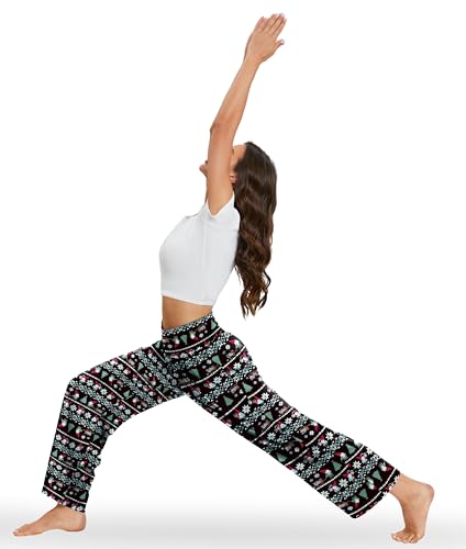 Image of Gracyoga Christmas Pajama Pants for Women High Waist Wide Leg Yoga Lounge Palazzo Pants Trousers with Pockets S
