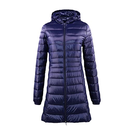Manteau long chaud en duvet ultra léger bleu marine pour femme taille grande 3XL avec sac