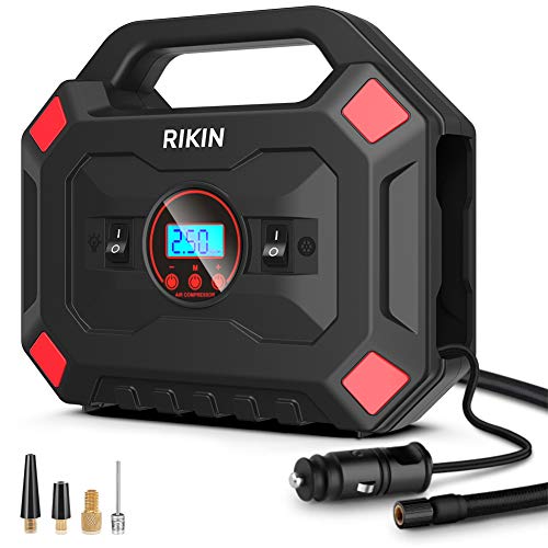 RIKIN Compresor Aire Coche 12V Inflador Portatil 120PSI 30 L/min Pantalla Doble de presión de neumáticos con Pantalla LED Adecuado para Automóvile Bicicletas Motocicletas Inflables y Pelotas