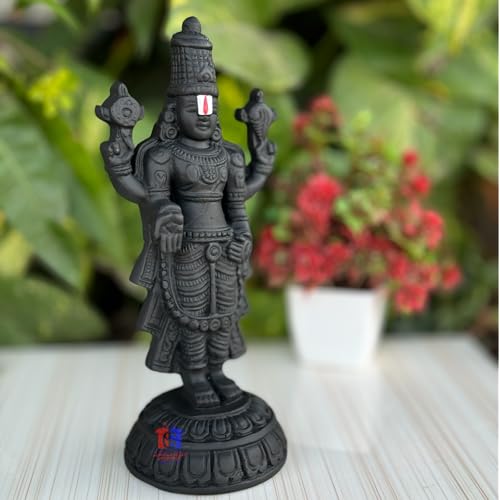 Image of Tirupati Balaji Idol For Car Dashboard, Venkateswara Swamy Murthi, Vaastu Advised Balaji Statue - Tirupati Balaji Murti Idols For Pooja Room (Marble, Black Big), 20 cm, 8 cm