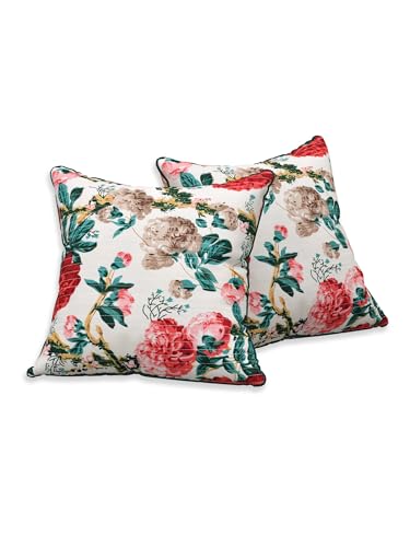 Image of Pure Cotton Quilted Cushion Cover 16x16 Inch | Anokhi Print Decorative Throw Pillow Cover | Soft Cotton Sofa Cushion Cover with Hidden Zipper | Living Room Bedroom Home Decor