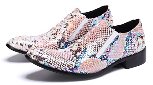 Santimon Mens Slip On Loafers Dress Casual Shoes - Snake Print Leather Comfortable Smoking Mocasines for Party Disco Tuxedo Wedding