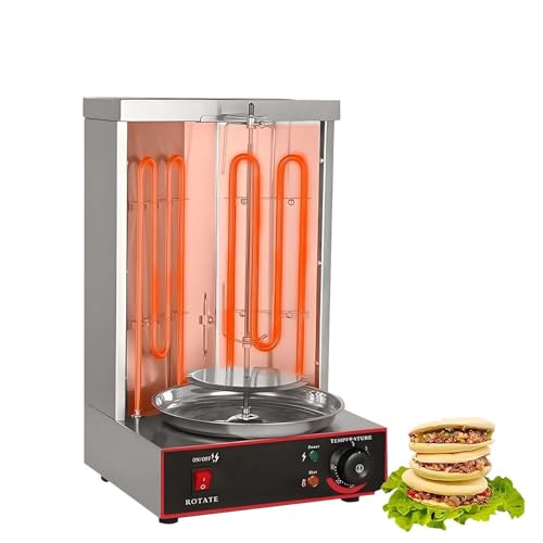 Commercial Shawarma Grill - 3000W Electric Doner Kebab Rotisserie with 2 Burners &amp; Temperature Control, 360° Rotating Broiler, Stainless Steel for Restaurant &amp; Kitchen Use