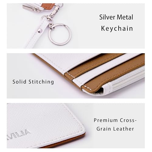 Image of SEAVILIA Small Wallet for Women Slim Wristlet Keychain Wallets RFID Credit Card Holder With Zipper Pocket, ID Window, Beige&Brown, Minimalist