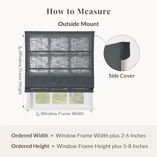 Image of TWOPAGES Liz No Drill Cordless Roman Shades Linen Textured Roman Blinds for Windows, Custom Made Room Darkening Blackout Roman Window Shades, Hardware Included, Dark Grey, 1 Piece