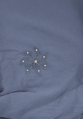 Image of YOUTHQUAKE Flower Embroidered Diamond Work Chiffon Dupatta for Womens & Girls With 4 Side Lace