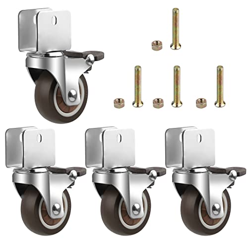 CPROSP 4 Redas para Cuna Ruedas con Freno en U φ50mm, Ruedas para Cuna de Bebe, Soporte Hasta 75KG, Ruedas Giratorias Silencio, Apto para Muebles, Soportes de Flores, Cunas, 20MM Apertura de la Placa