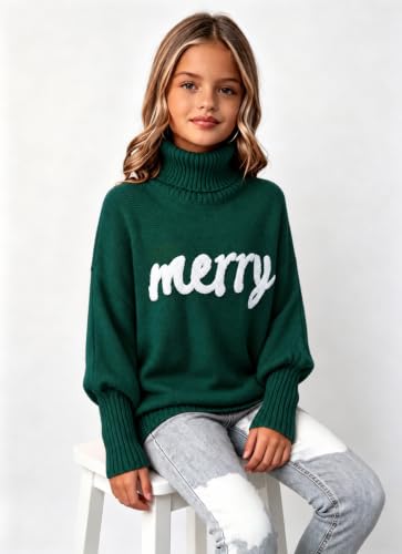 Girls Christmas Sweater Turtleneck Long Sleeve Merry Jolly Knit Pullover - image 5