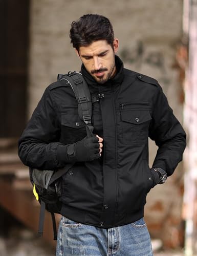 KEFITEVD Übergangsjacke Herren Fleece Gefüttert Fliegerjacke Warme Winterjacke Army Feldjacke Retro Bomberjacke Winter Männer Jacke Schwarz M