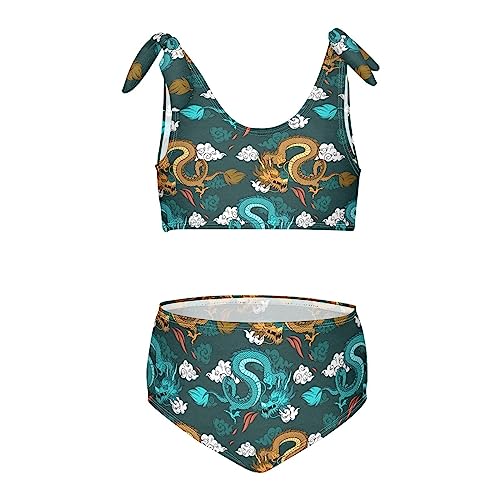Image of Horse Pattern On Blue Girls Bikini Sets 2 Piece Swimsuits Bathing Suit Swimwear