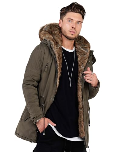 Soulstar Herren langer Parka warme Winterjacke mit Kapuze & Kunstfell Biker-Jacke Mantel SOUL_7250-Khaki-M Soulstar Herren langer Parka warme Winterjacke mit Kapuze & Kunstfell Biker-Jacke Mantel SOUL_7250-Khaki-M