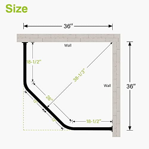 Naiture Neo-Angle Shower Curtain Rod Stainless Steel With Ceiling Support, 18-1/2" X 26" X 18-1/2", Chrome Finish #TOP5