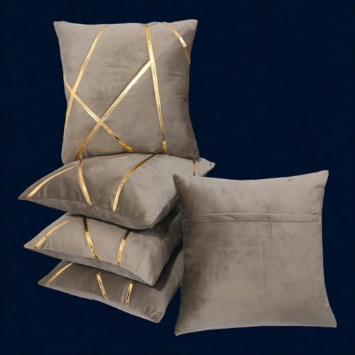 Image of Zikrak Besur Gold Stripe On Velvet|Pack of 5 Cushion Cover|for Home Decoration|Living Room Decor|Hotel Premeuim Qulaity Cushion Cover|Exclusive ON Amazon (Mouse, 16 X 16 INCH(40 X 40 CM))