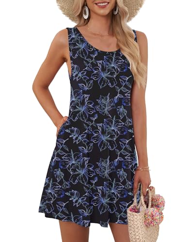 Image of AUSELILY Women's Summer Dress Sleeveless Floral Mini Dresses with Pockets Bohemian Dress 2025 New