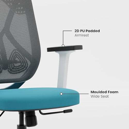 Image of SmileSellers Hector Multi-Purpose Gaming Chair,High Back Mesh Ergonomic Office Chair, Desk Chair with 2D Adjustable Armrests, Smart Synchro Multi-Tilt Lock Mechanism | No Seat Slider (Teal-White)