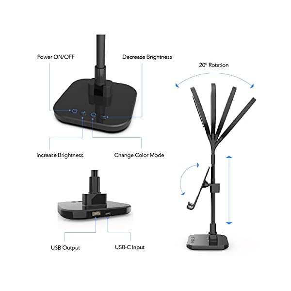 digipower LED Ringlicht Schreibtischlampe mit Smartphone- und Tablet-Halterung inkl. Akku, höhenverstellbar, für Videocalls am Arbeitsplatz und Home Schooling, schwarz, DP-WSH-PH6, weiß – Bild 6
