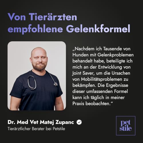 Petstile Joint Saver®: Kollagen, Glucosamin, Teufelskralle, Grünlippmuschel & Hagebutte – unterstützt Gelenke, Hüfte & Mobilität Erwachsener Hunde, wirkt entzündungshemmend (1x 150 g)
