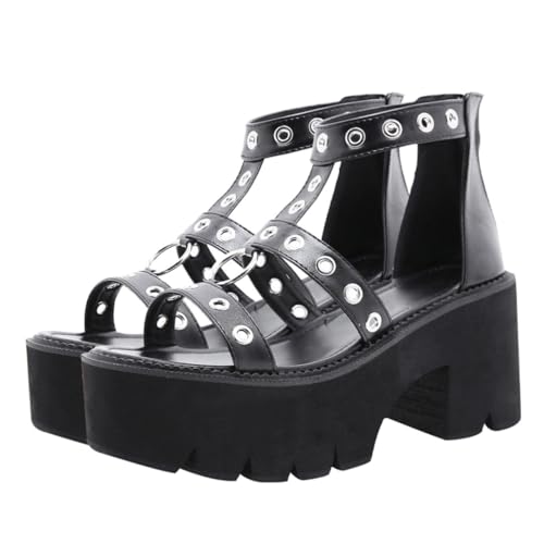 Sandales à talons hauts pour femmes FRCOLOR nu-pieds à bout ouvert et semelle épaisse