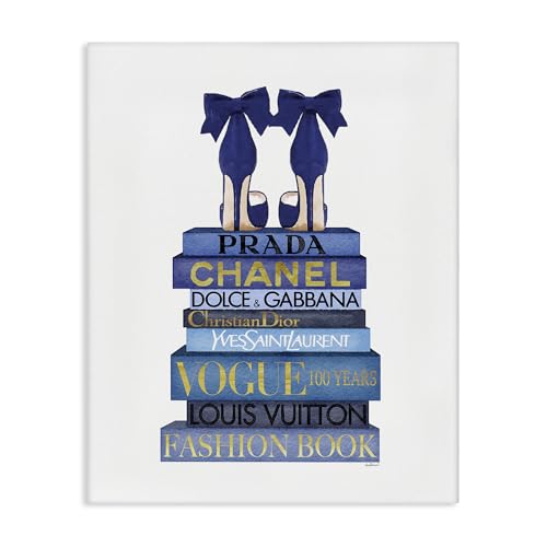 Stupell Industries Blue Bow Heels on Bookstack, Designed by Amanda Greenwood, 16 x 20, Canvas Wall Art