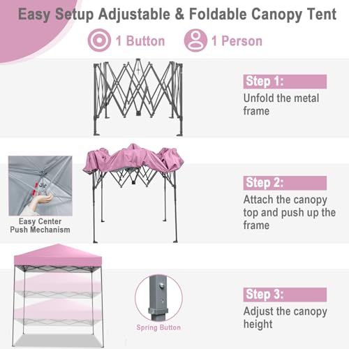 Image of Tangkula 6.6x6.6 Ft Pop Up Canopy, 1 Person Instant Setup Canopy Tent with Center Lock, UPF 50+ Sun Protection, 8 Stakes, 4 Ropes, Portable Outdoor Canopy with Carrying Bag