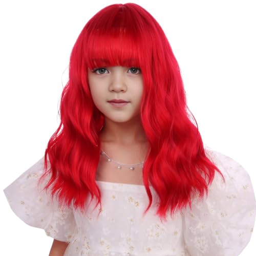 Image of Red Wig Short Red Wavy Curly Wigs with Air Bangs Synthetic Cosplay Hair Wig