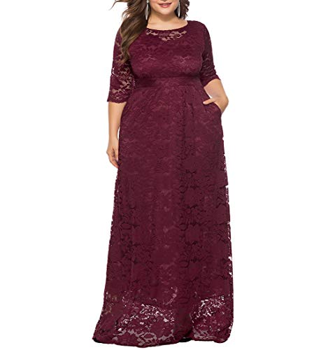 Image of Eternatastic Women's Floral Lace 2 /3 Sleeves Maxi Dress Plus Size Evening Party Dresses