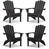 ACUEL Set of 4 Folding HDPE Adirondack Chairs - Heavy-Duty Weather-Resistant Patio Chairs with Wide Armrests & Ergonomic High Back, Fire Pit Seating for Backyard, Garden, Porch (Black)