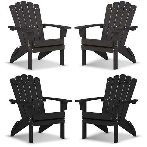 ACUEL Set of 4 Folding HDPE Adirondack Chairs -...