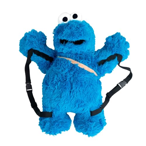 United Labels Sesamstraße Krümelmonster Rucksack 58 cm 3D Plüsch Rucksack mit verstellbaren Gurten Plüschtier blau