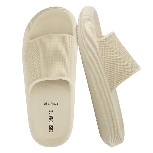 CUSHIONAIRE Feather EVA Mens Sandals – Slip On Recovery Slides, Lightweight Water Shoes for Men, KHAKI 10