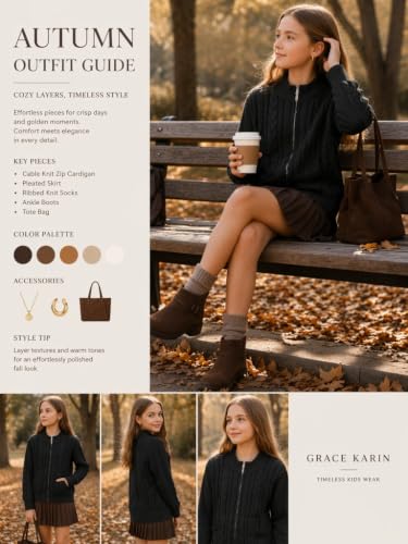 Image of GRACE KARIN Girls Knit Cardigan Sweater Zip Long Sleeve Kids School Uniform Fall Jacket Size 6-14