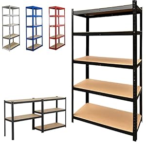 Garage Shelving Units – Heavy Duty 5 Tier Black Adjustable Shelving Shelf Racking Unit Storage Rack – 175KG Per Shelf – Metal Shelves Boltless Rack for Workshop, Shed, Office – 150cm x 70cm x 30cm