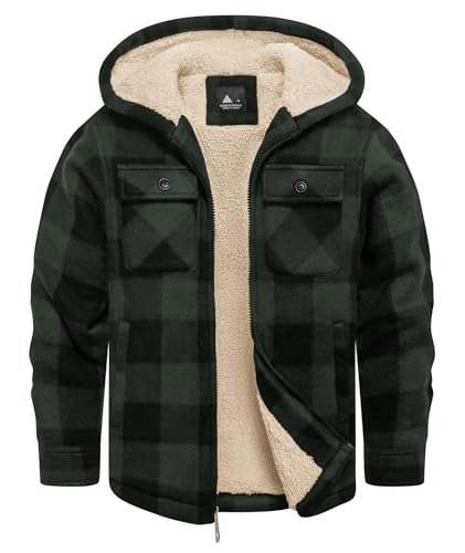 Boys Zip Up Hoodies Fleece Plaid Jacket Kids Hooded Sweatshirts Sherpa Lined Coat