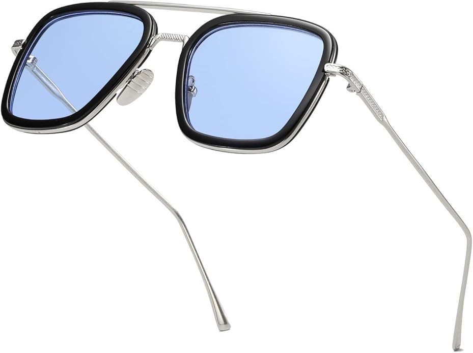 Tony Stark Sunglasses Mens Square Aviator Fashion Iron Man Metal Frame Sun Glasses Retro Punk Shades Men-image-29