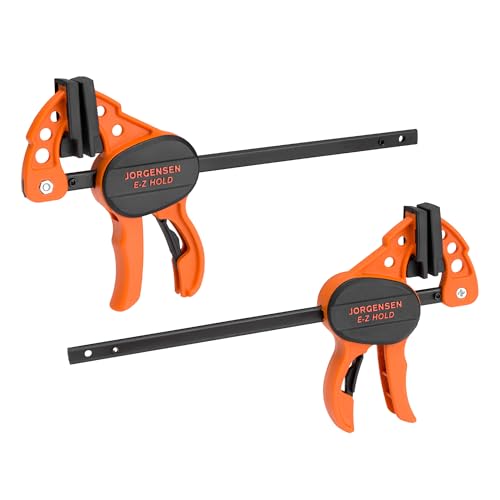 JORGENSEN クランプ F型クランプ クイックバークランプ 100mm 2本組 ラチェット式 最大締付力約22kg クイックリリースバー 滑り止め 樹脂保護パッド付き 木材 強力固定 接着 溶接 切削 DIY工具