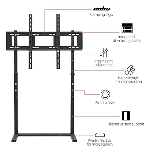 UNHO Floor TV Stand With Bracket: Free Standing Trolley Height Adjustable for 32"-85" Flat Panel LED LCD Screens, Max VESA 800x600, Loading Weight 40KG - Image 6