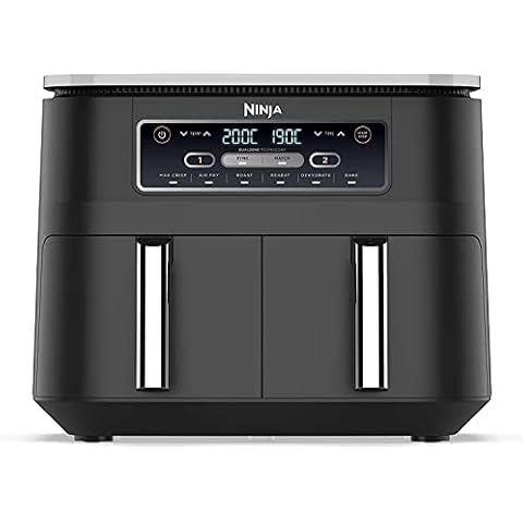 Ninja Foodi Dual Zone Digital Air Fryer, 2 Drawers, 7.6L, 6-in-1, Uses No Oil, Air Fry, Max Crisp, Roast, Bake, Reheat, Dehydrate, Cooks 4-6 Portions, Non-Stick, Dishwasher Safe Baskets, Black AF300UK Cover