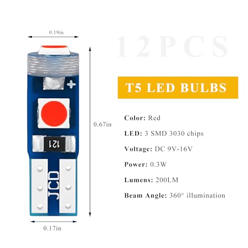 12 lámparas LED T5 para tablero automotor, rojo miniatura 2